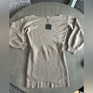Le Lis Taupe Knit Sweater Dress with Balloon Sleeves Large NWT